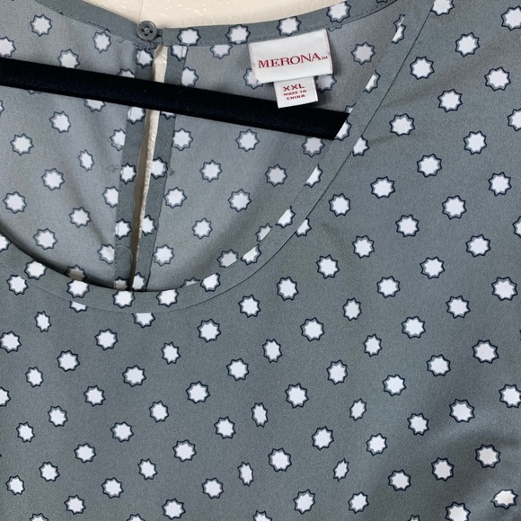 Merona gray short sleeve blouse white polka dots - Picture 4 of 6